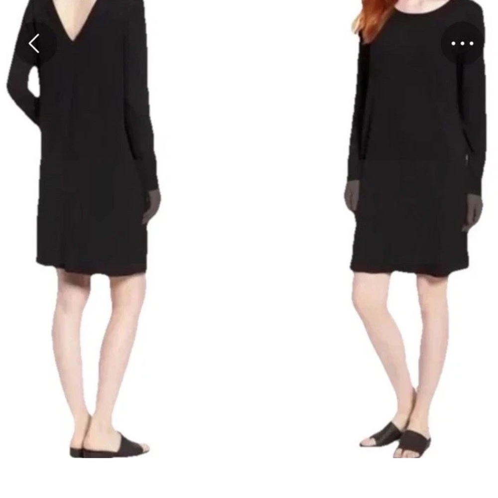 Eileen Fisher Women SZ M Black dress Long Sleeve V Back Party Executive Classic